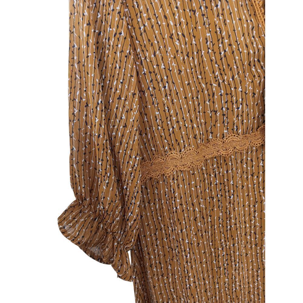New POL Oversized Mustard Print Dress Women’s  Style Lace Trim Small - Picture 7 of 15